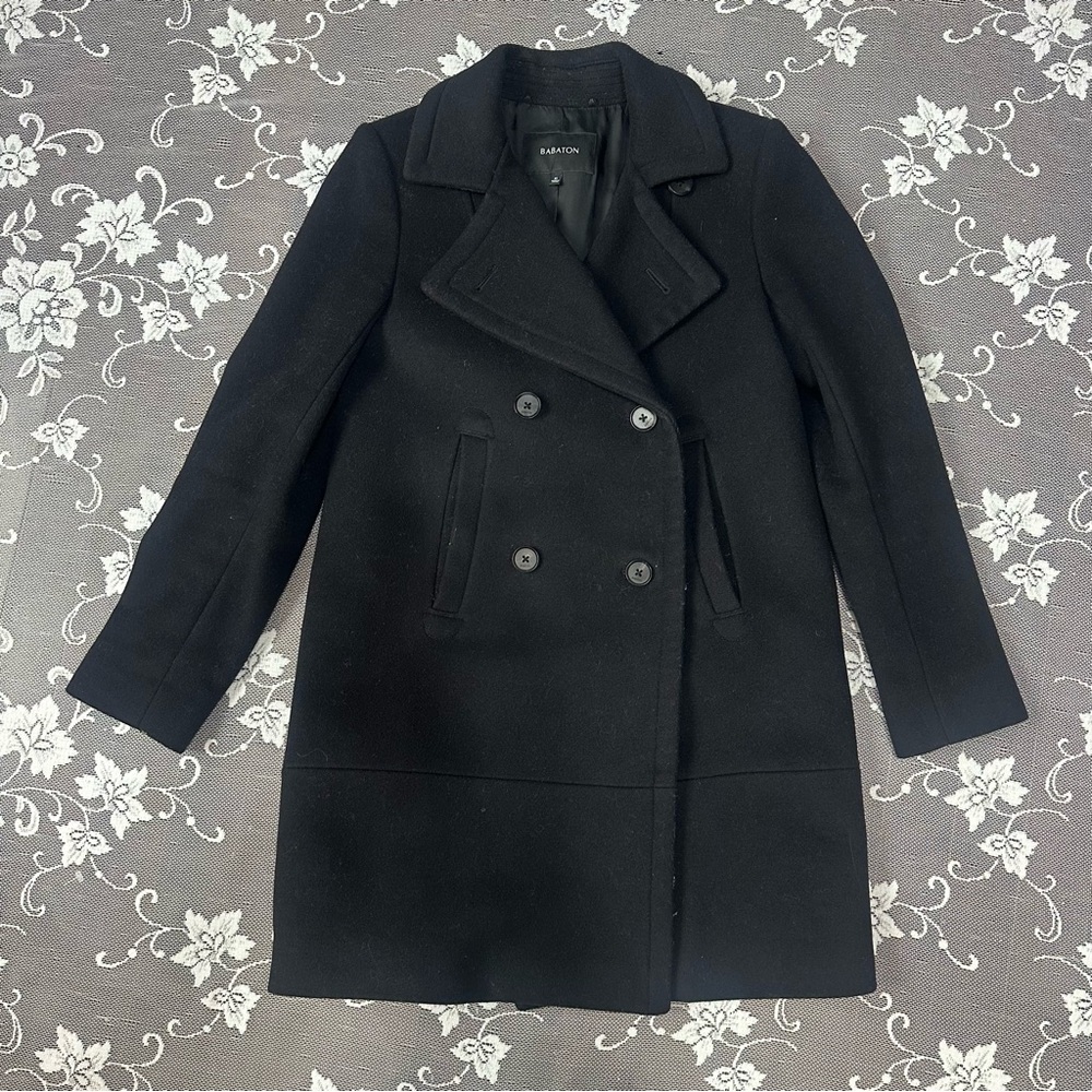 Aritzia Babaton Wool and Cashmere Blend Double Breasted Coat in Black Sz XS